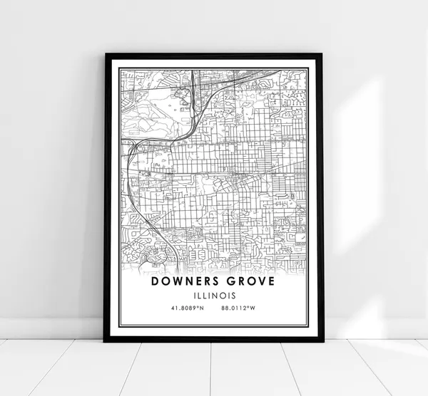 Downers Grove Map Print, Illinois City Poster