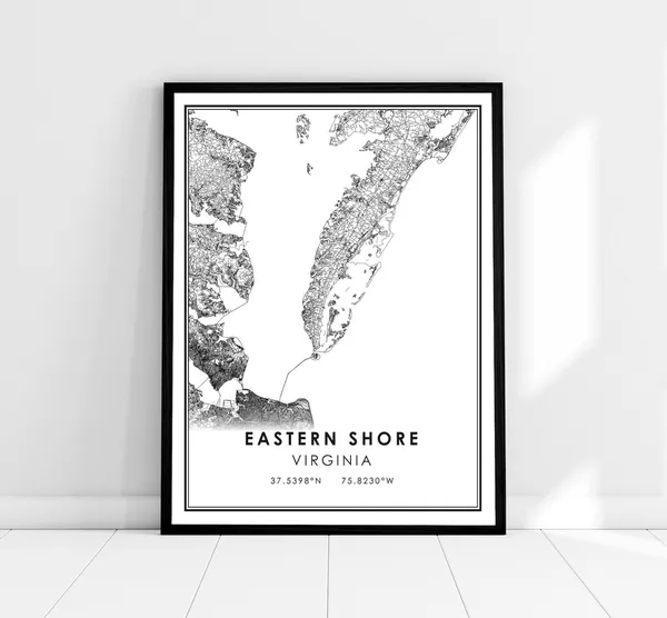 Eastern Shore Map Poster, Virginia City Travel Print