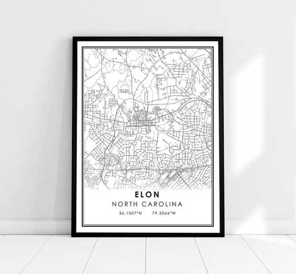 Elon Map Print Poster, North Carolina City