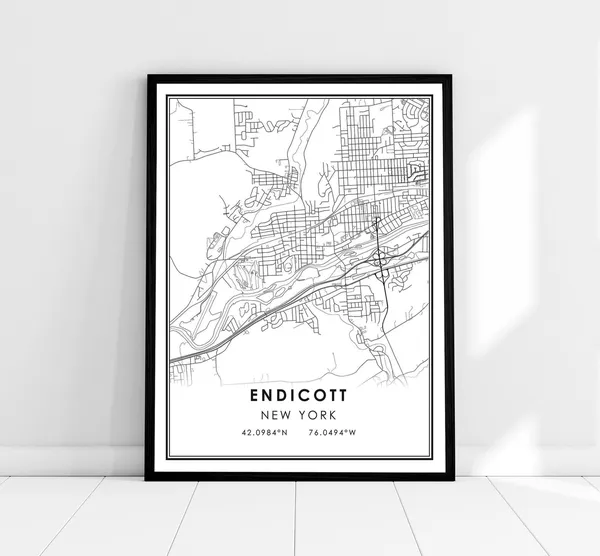 Endicott Map Print Poster, City Travel Art
