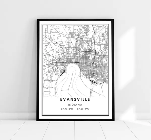 Evansville Map Print, Indiana City Travel Poster