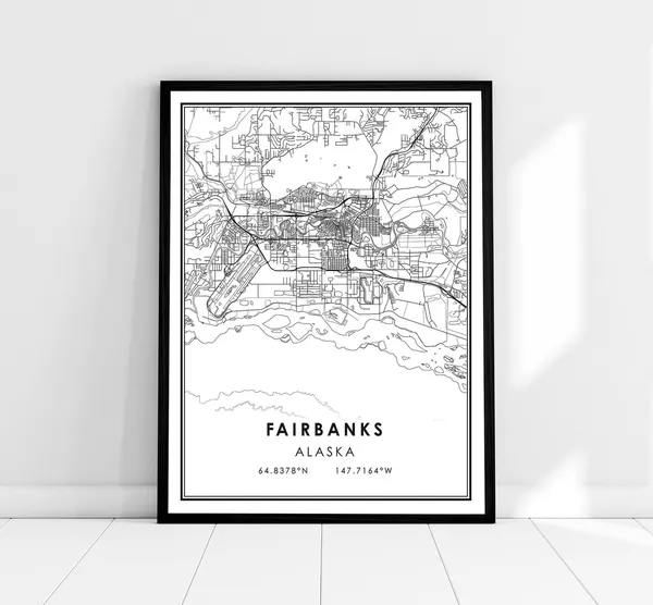 Fairbanks Map Print Poster, Alaska City Travel