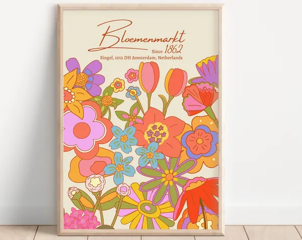 Bloemenmarkt Amsterdam Retro Floral Art Print