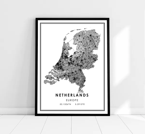 Netherlands Country Map Poster, Travel Wall Art