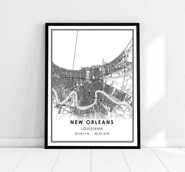 New Orleans Map Print, Louisiana City Travel Poster