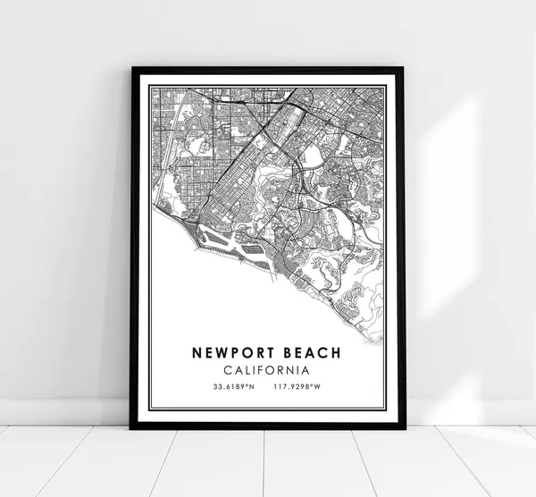 Newport Beach Map Poster, Coastal Travel Art
