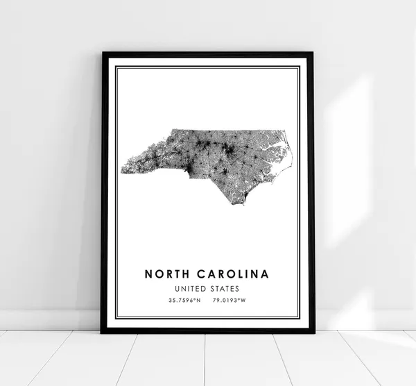 North Carolina United States Map Poster Print