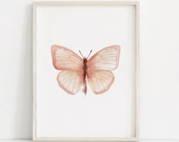 Butterfly Watercolor Art Print, Blush Pink Nursery Decor