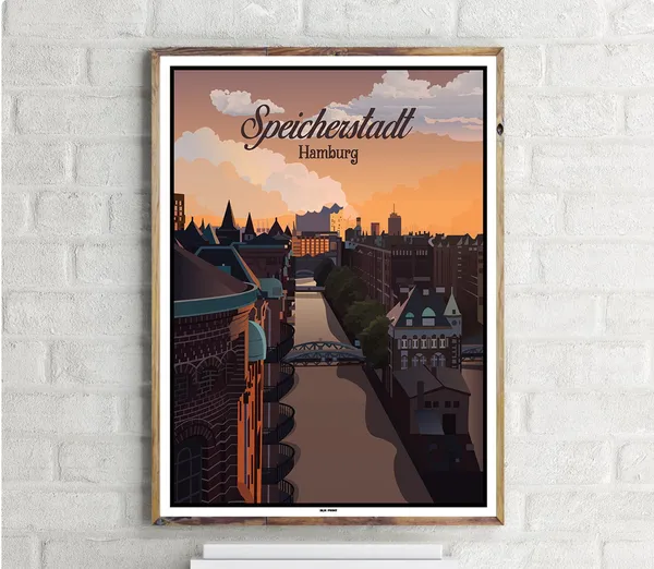 Speicherstadt Vintage Travel Poster, City Landmark