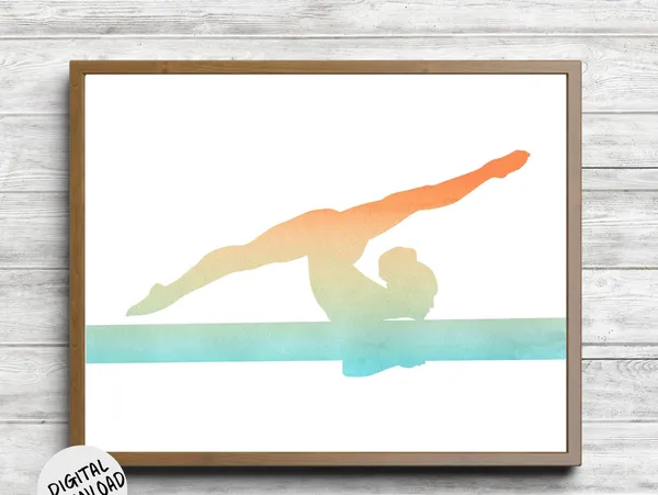 Female Gymnast on Balance Bar Watercolor Art Print