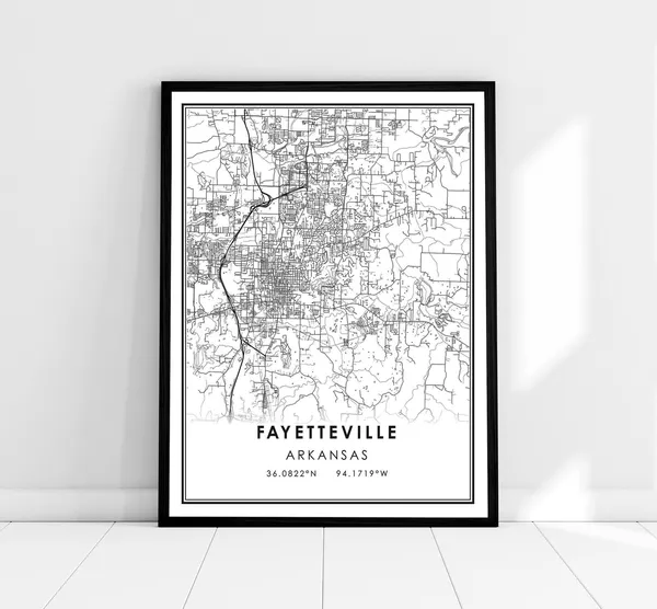 Fayetteville Map Poster, Arkansas City Travel Print