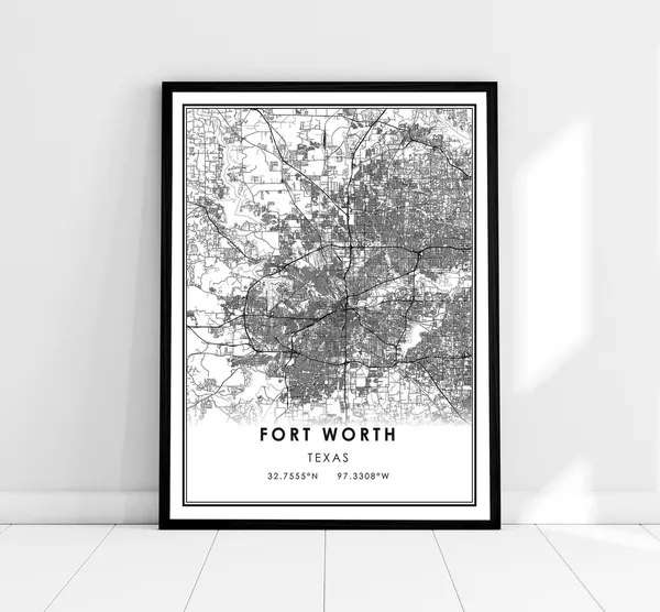 Fort Worth Map Print, Texas City Travel Poster