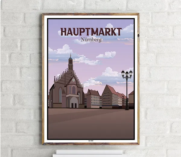 Hauptmarkt Nurnberg Vintage Travel Poster