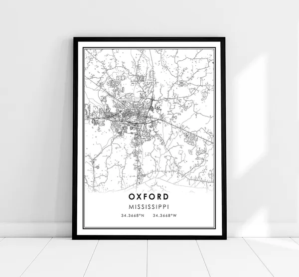 Oxford Map Travel Poster, Mississippi City