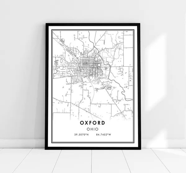 Oxford Map Poster Print, Ohio City Travel Map