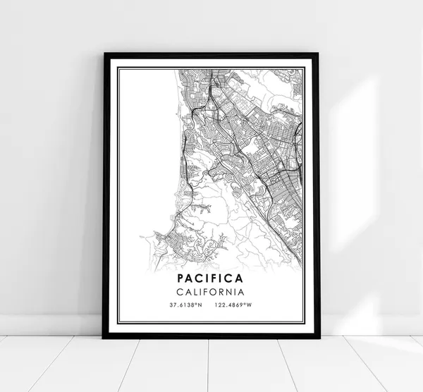 Pacifica Map Travel Poster, City Map Art Print