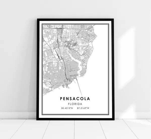 Pensacola Map Travel Poster, Florida City