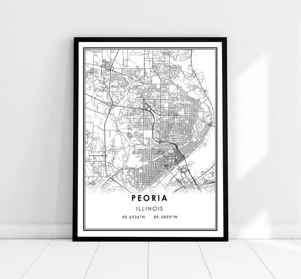 Peoria Map Print Poster, Illinois City Travel