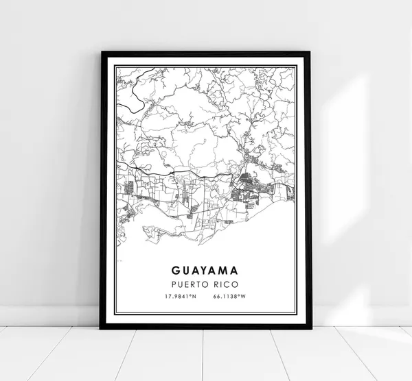 Guayama Map Art Print, Puerto Rico City