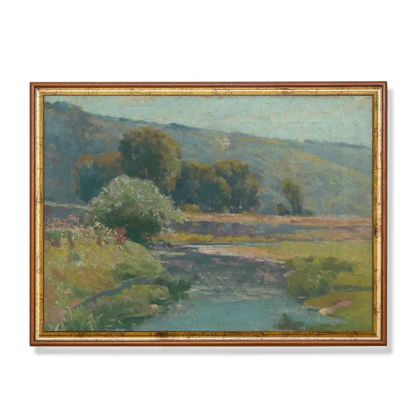 Vintage Country Landscape Painting, Rustic Farmhouse Art Print