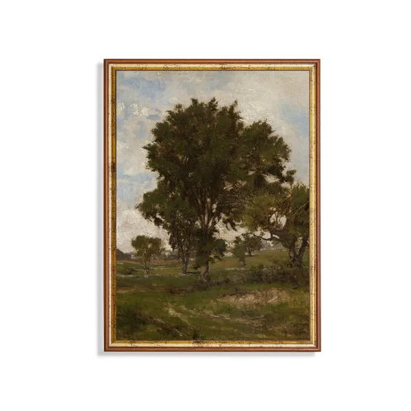 Vintage Country Landscape, Rustic Tree Forest Art Print