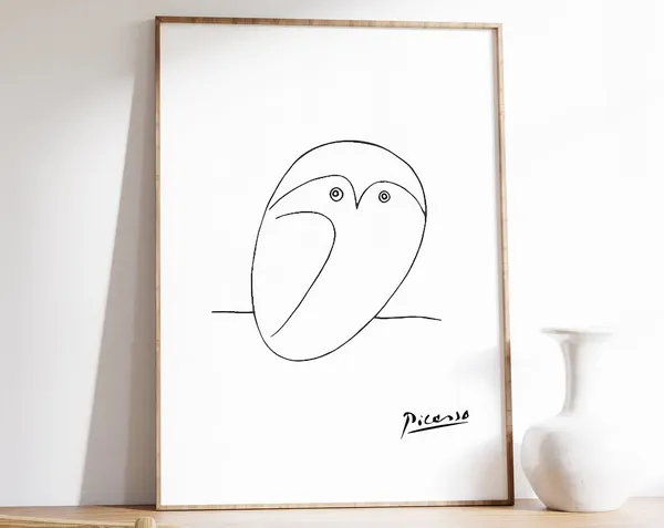 Picasso Owl Line Art Poster Print, Minimalist