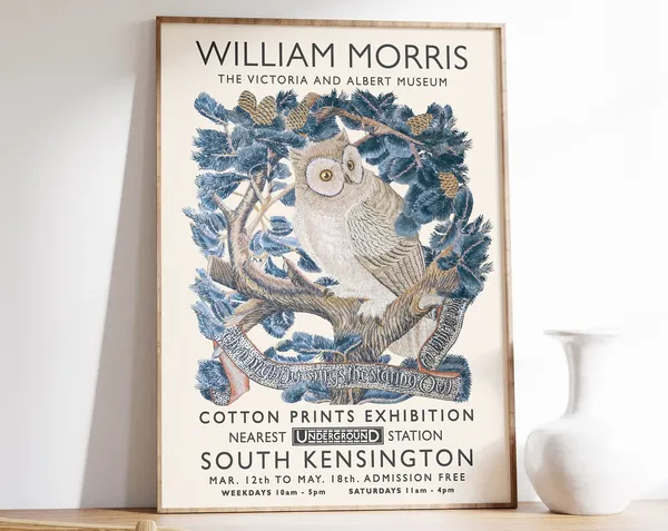William Morris Floral Owl Vintage Art Print