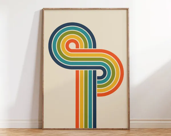 Retro Rainbow Mid Century Poster, 70s Aesthetic