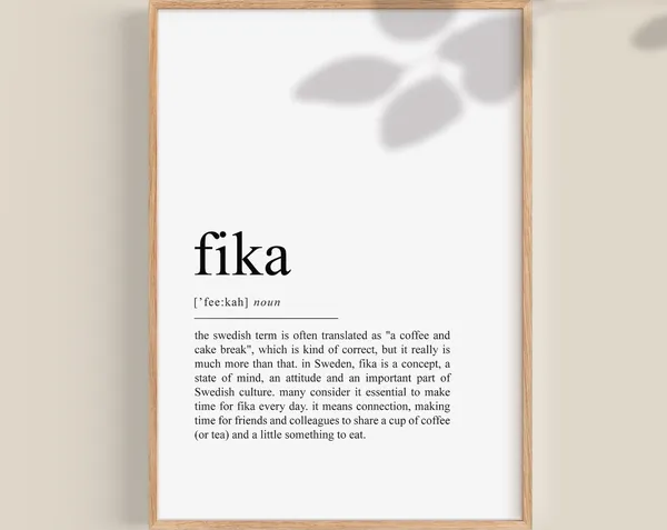 Fika Definition Poster, Scandinavian Travel Print