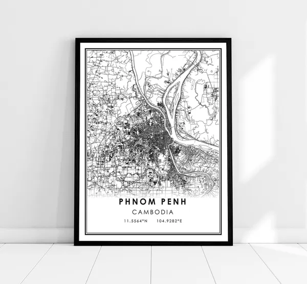 Phnom Penh Map Poster Print, Cambodia City