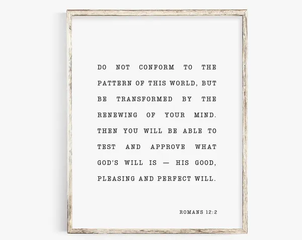 Romans 12:2 Minimal Christian Scripture Art Print