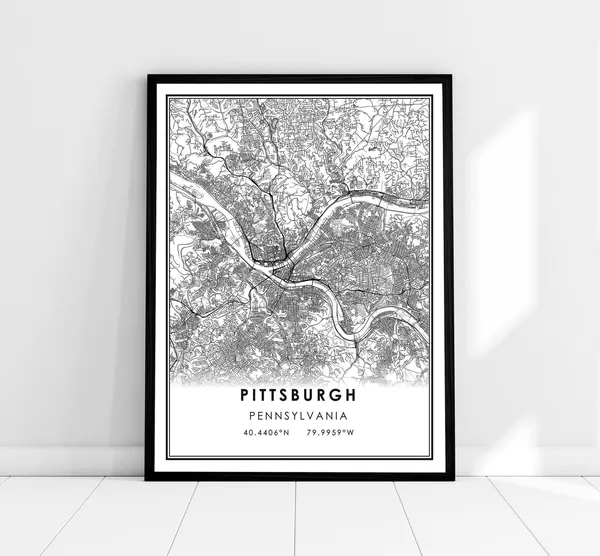 Pittsburgh Map Print, Pennsylvania City Travel Poster