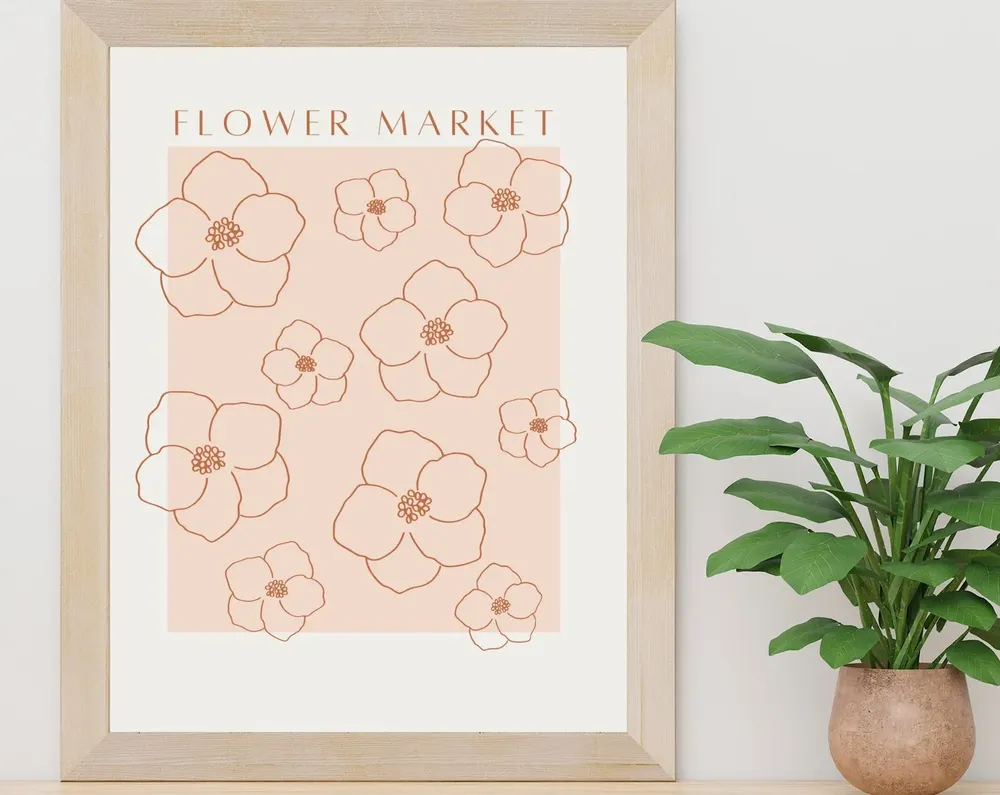 Neutral Boho Flower Market Art Print, Pink Floral - Image 2