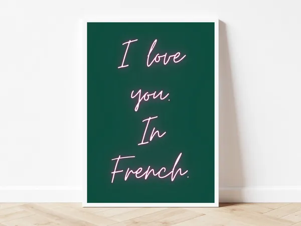 I Love You In French Pop Art Poster, Green Pink