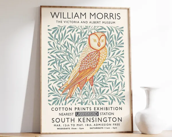 William Morris Floral Owl Vintage Exhibition Poster