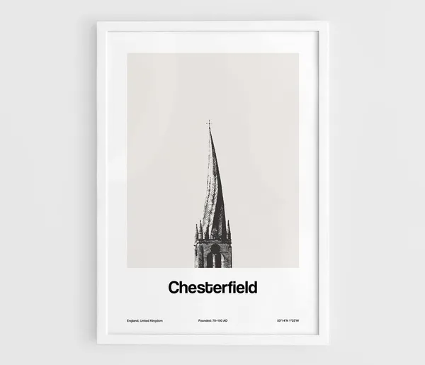 Chesterfield Crooked Spire, Minimalist Travel Poster