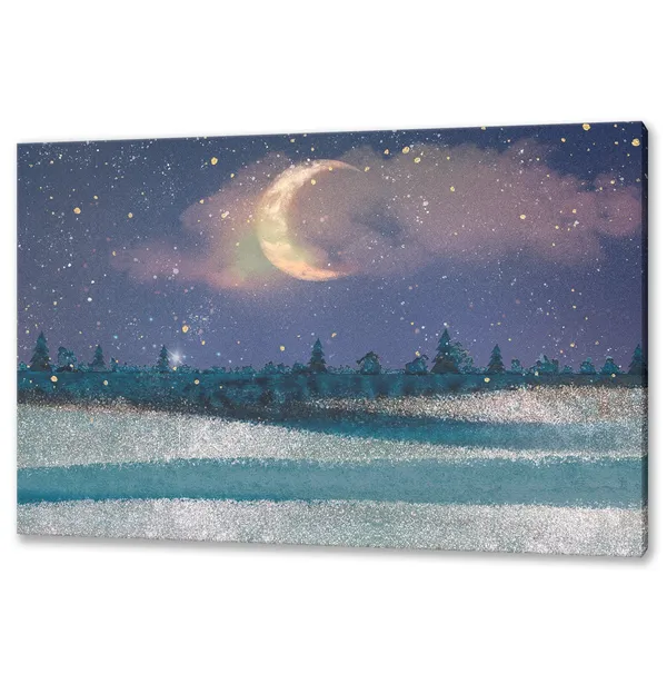 Night Sky With Moon, Modern Design Wall Art Print