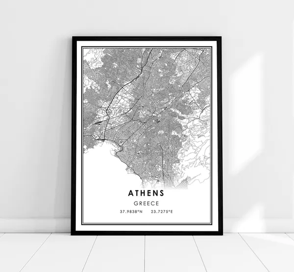 Athens Map Print Poster, Greece City Travel Poster