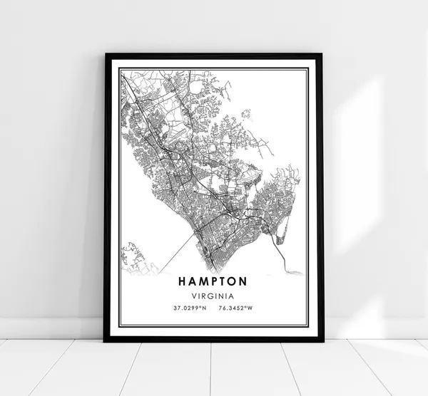 Hampton Map Print Poster, Virginia Travel Poster