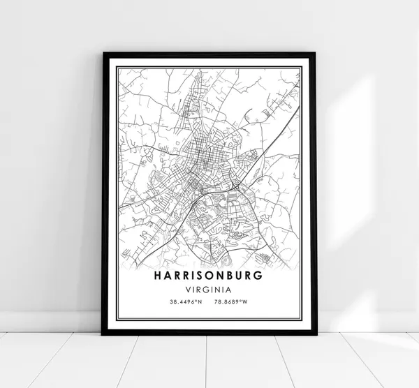 Harrisonburg Map Print, Virginia City Travel Poster