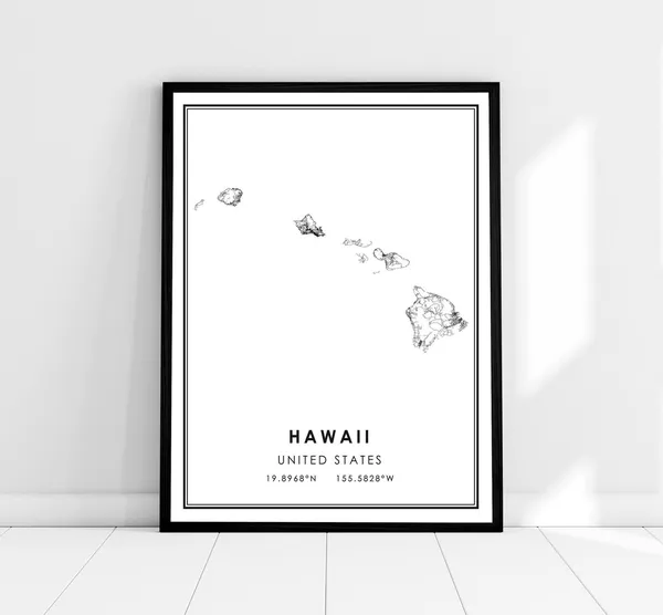 Hawaii United States Map Travel Poster, Road Print
