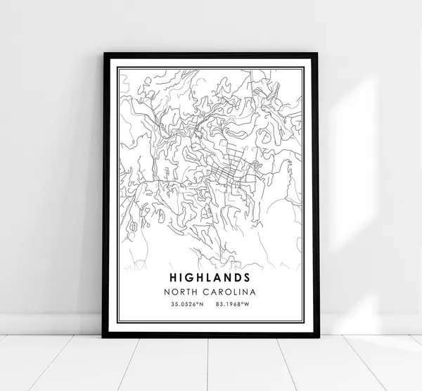 Highlands North Carolina Map Poster Print