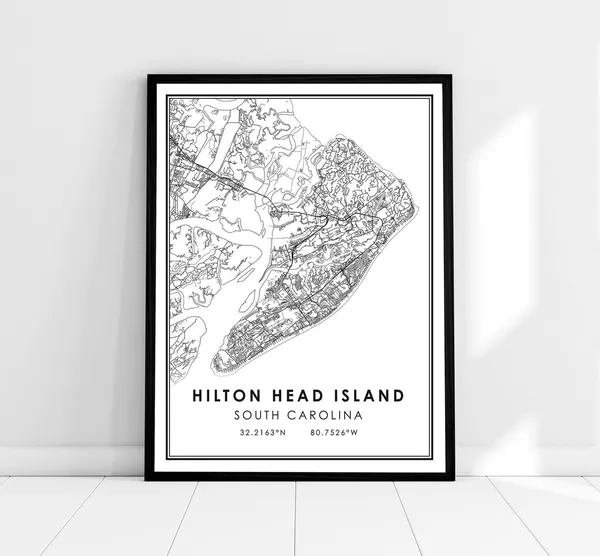 Hilton Island Map Print, South Carolina Travel Poster