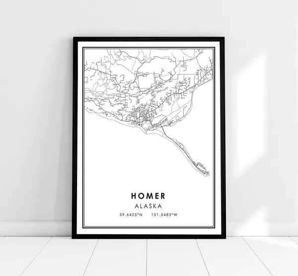 Homer Map Print, Alaska City Travel Poster