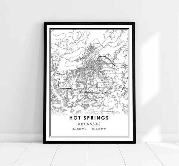 Hot Springs Map Print, Arkansas City Travel Poster