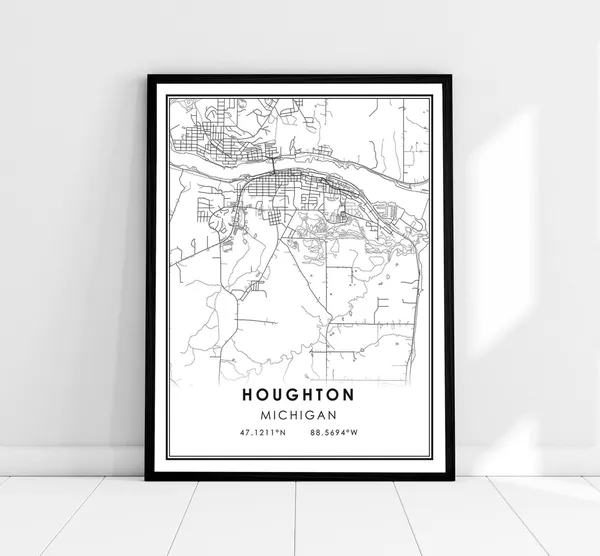 Houghton Map Poster, Michigan City Travel Print