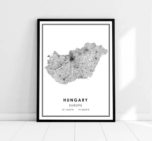 Hungary Map Print, Country Road Travel Poster