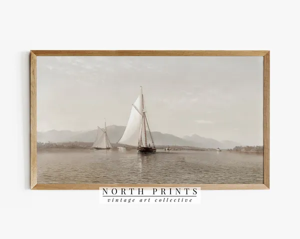 Coastal Sailing Art Print, Lake House Sailboat Painting