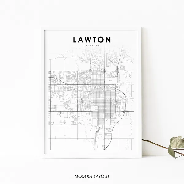 Lawton, OK Map Print, Oklahoma Wall Art