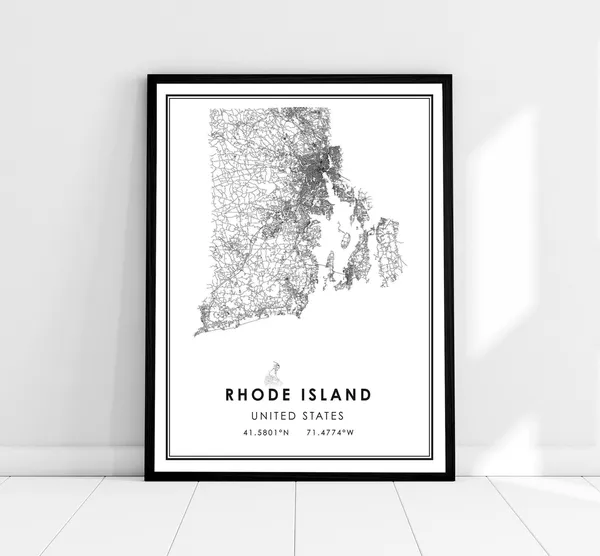 Rhode Island US Map Art Print, Travel Poster